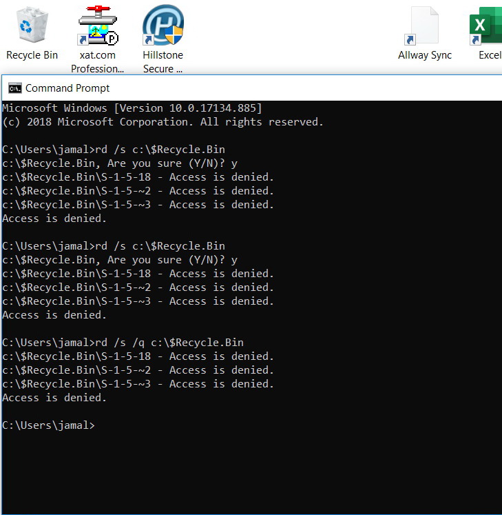 Window 10 fails to delete the content of the recycle bin with the cmd-clip_828.jpg