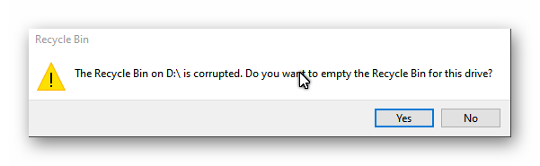 The Recycle Bin on D:\ is corrupted. Do you want to empty the Recycle-1.png