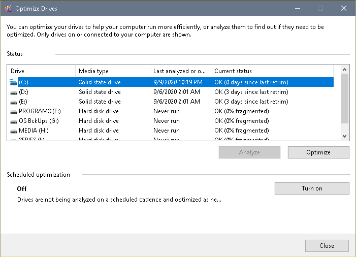 Defrag solid state clearance