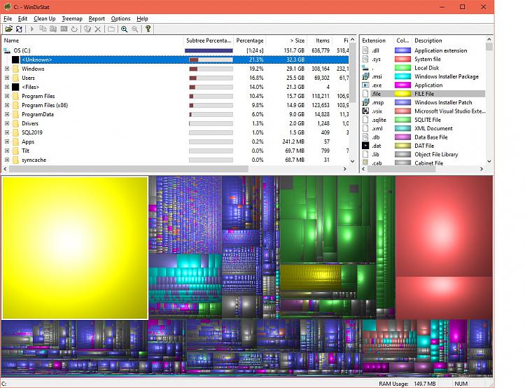 windirstat unknown space windows 10