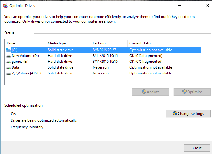 legemliggøre Stor mængde Imponerende Optimization not available suddenly on SSD Solved - Windows 10 Forums