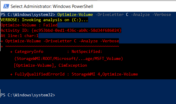 Running Optimize literally does nothing; in PS it yields an error-powershell-defrag-results.png