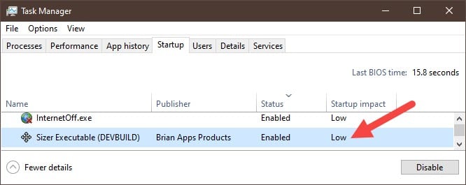 change startup impact to high windows 10