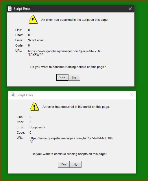 Error messages - See attachment-scripterror.jpg