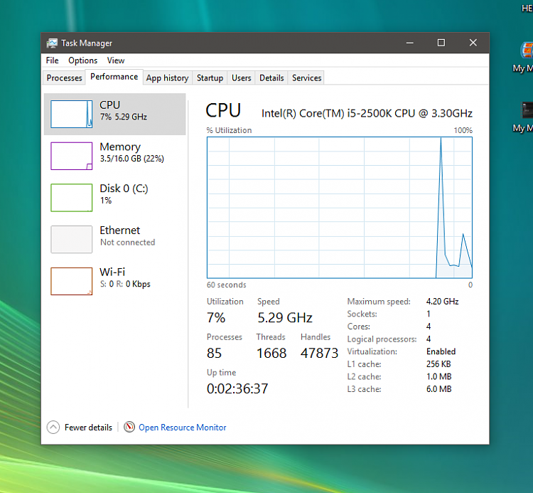 Task Manager Showing Intel Core I5 2500k Operating At 5 29ghz Windows 10 Forums