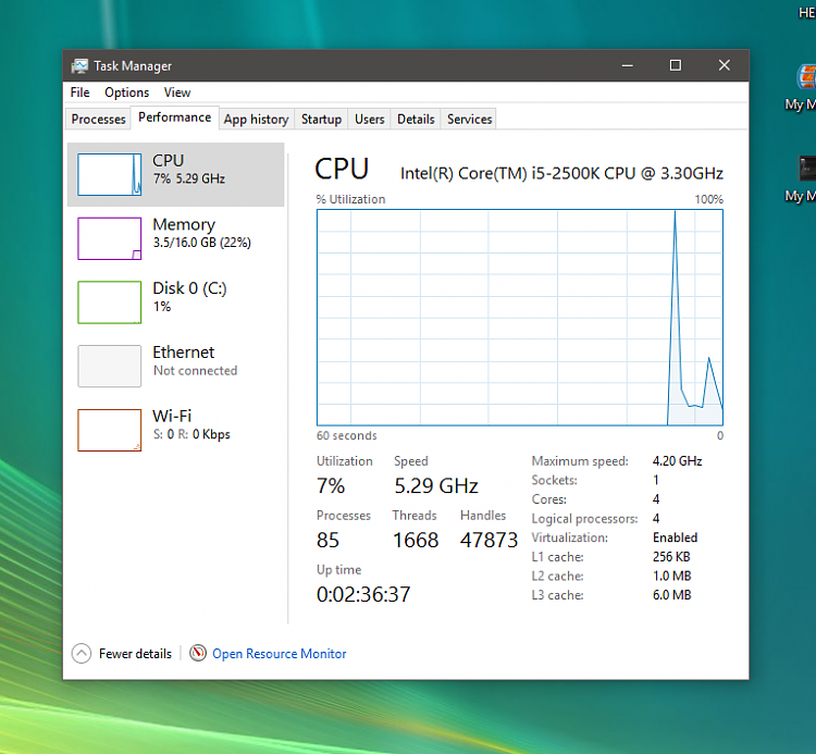 Manager Intel Core i5-2500K operating at 5.29GHz?? Windows 10