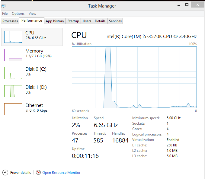 Task Manager Showing Intel Core I5 2500k Operating At 5 29ghz Windows 10 Forums