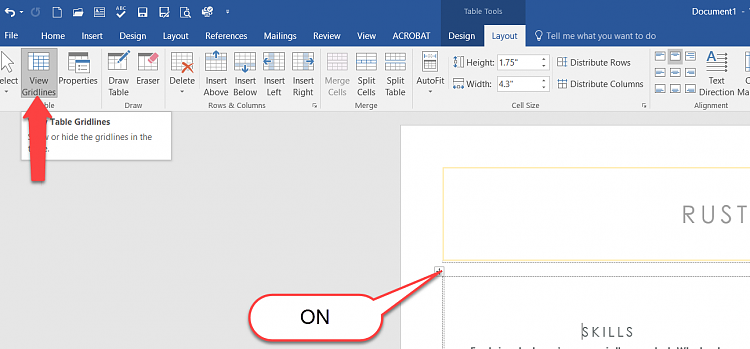 How Do I Get Rid of This Dotted Border Around a Table in Word 2016?-gridlineson-2016-11-02_18-15-34.png