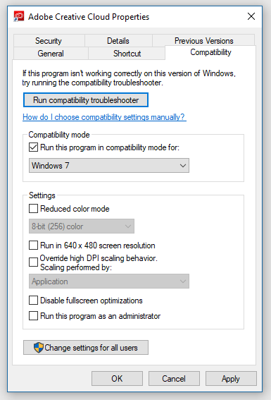 Unable to use Adobe software strange error message appears..-compatibility-mode.png