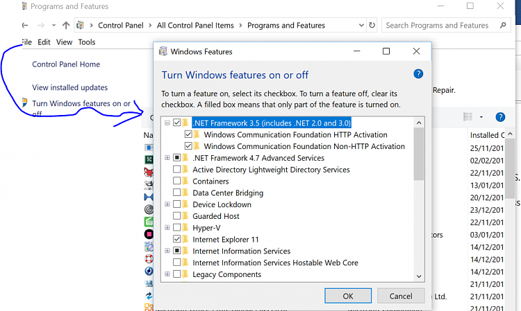 problem installing .net framework 3.5 on windows 10