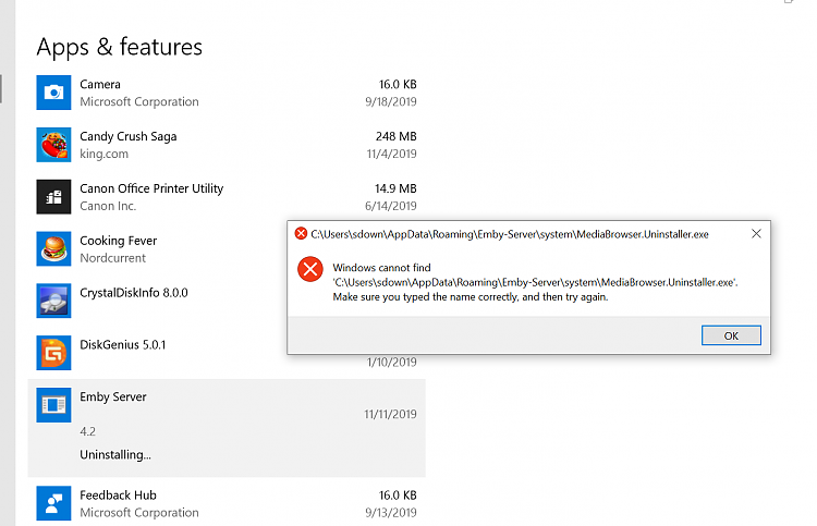 can not uninstall emby? version 1903-cantdeleteemby.png