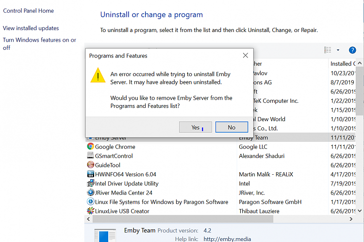 can not uninstall emby? version 1903-emby.png