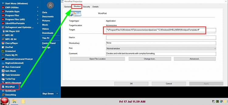 Permanatly Change Default Font in Word PAD from Calibri to Verdana-shortcut.jpg