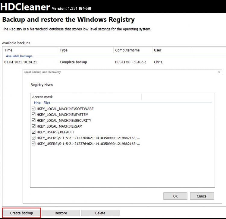 Registry editor utility instead Window's editor-hdcleaner.jpg