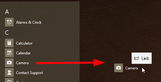 How do I create a camera app shortcut on the desktop?-000005.png