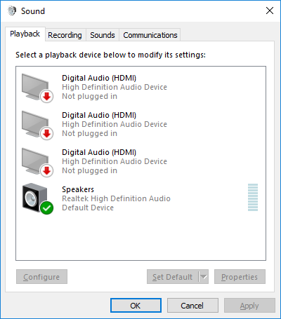No sound after upgrading to 1060 (using cable/dual monitors) - Windows 10