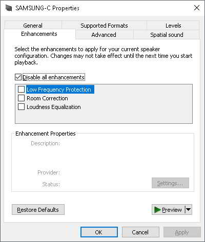 Loudness Equalization w/ HDMI Audio Playback Device? - Windows 10