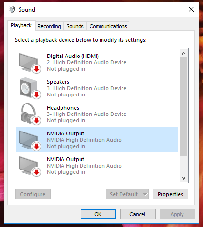 digital display audio not plugged in windows 10