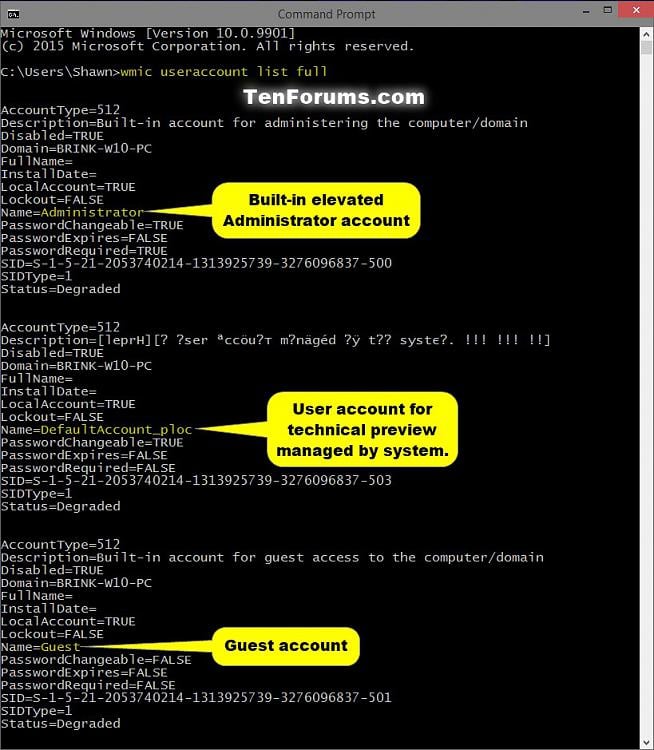view user accounts windows 10