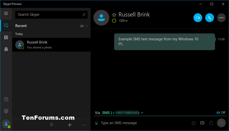 Skype app - Send SMS Text Messages on Windows 10 PC ...