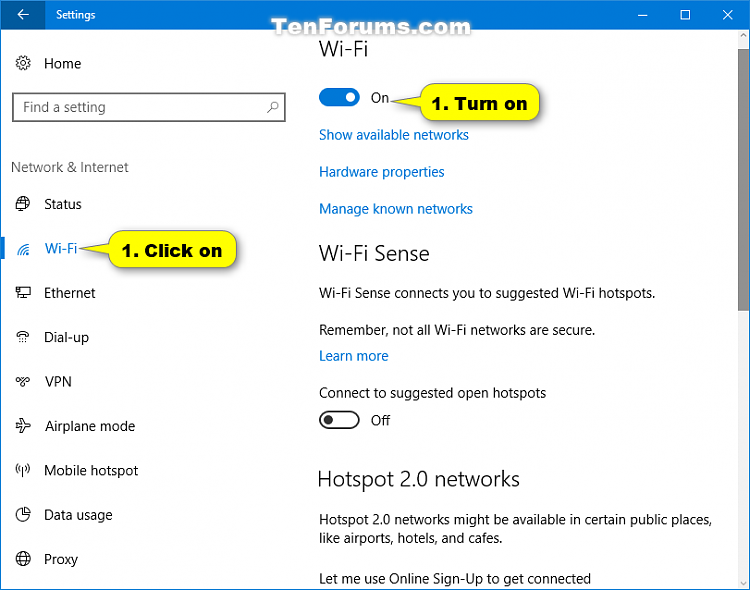 Wi Fi Turn On Or Off In Windows 10 Tutorials