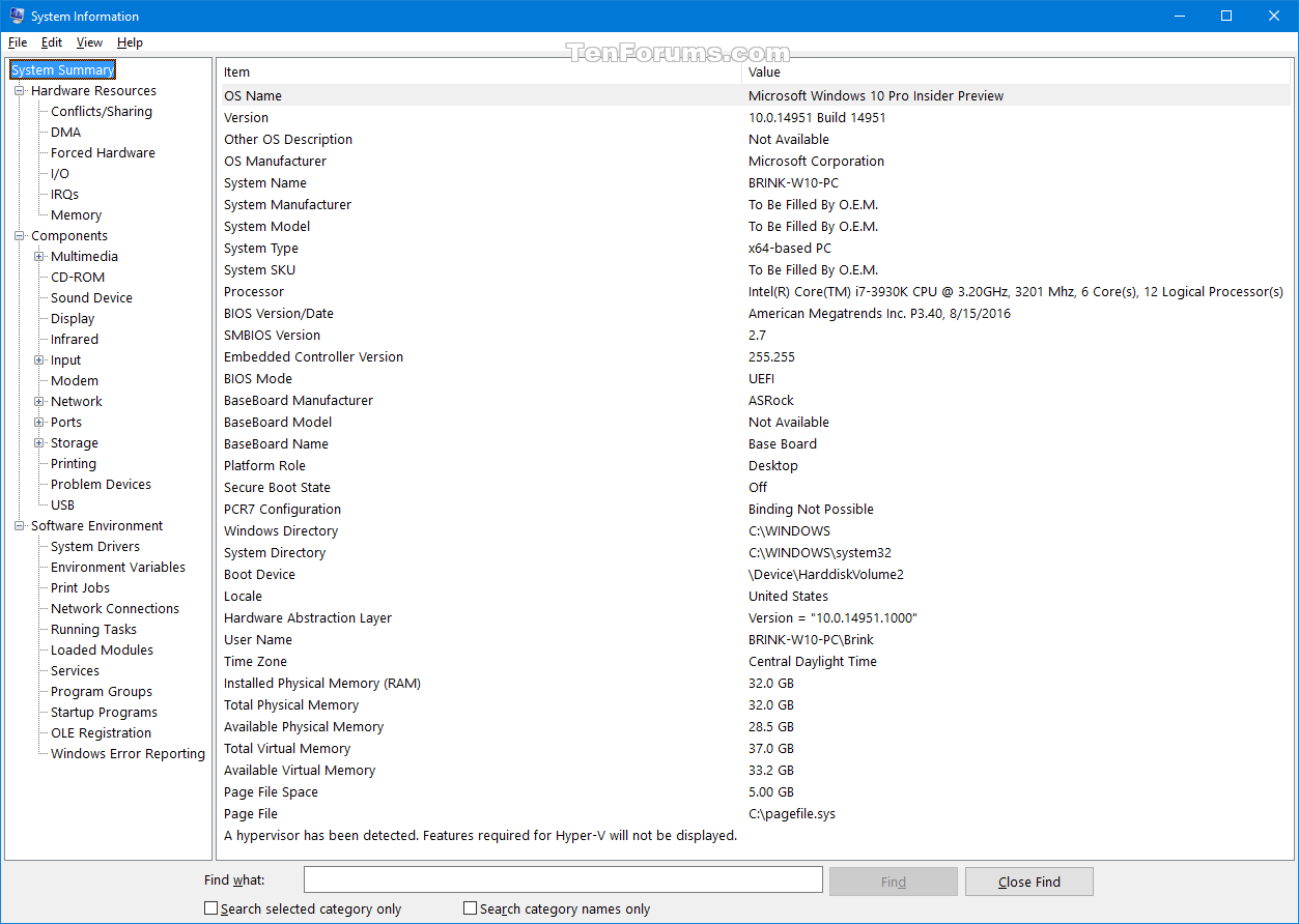system information windows 10 shortcut key