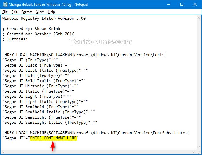 change default fonts windows 10