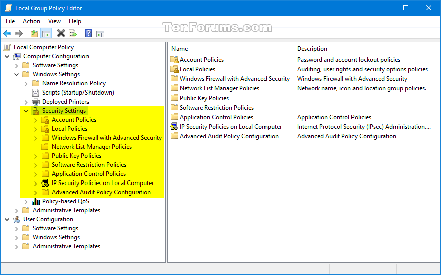 cannot modify user rights assignment within the local security