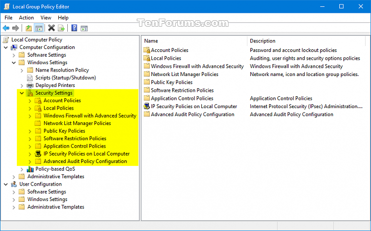 windows settings security settings local policies user rights assignment