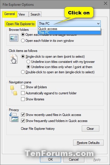 Change Folder to Open File Explorer to by Default in Windows 10-file_explorer_options-general.jpg