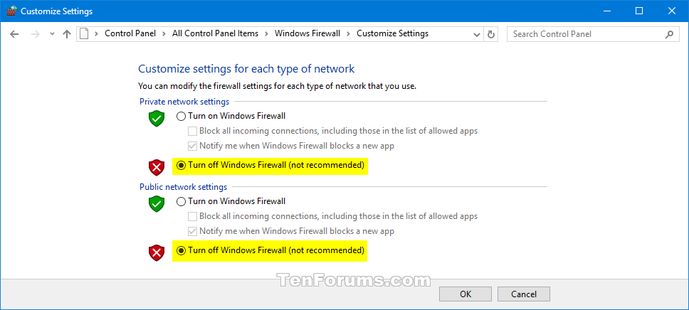 cant turn off windows defender firewall