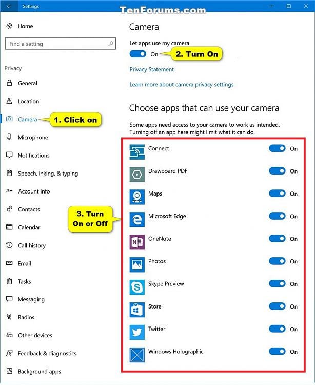 how to turn on camera on pc windows 10