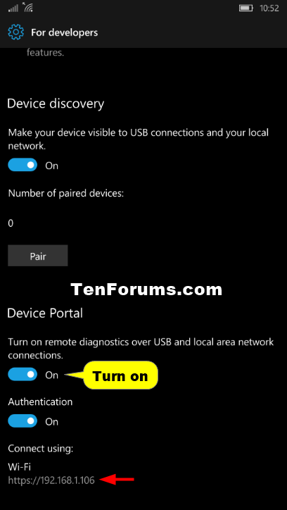 Device Portal for Mobile - Turn On or Off on Windows 10 Mobile Phone-turn_on_device_portal_for_mobile-5.png