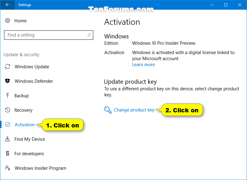activation product key of windows 10