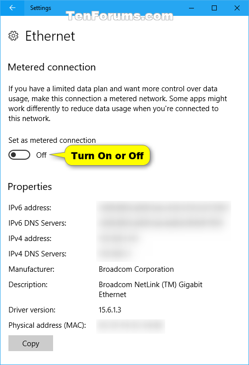 Connection Set as Metered or Unmetered in Windows 10