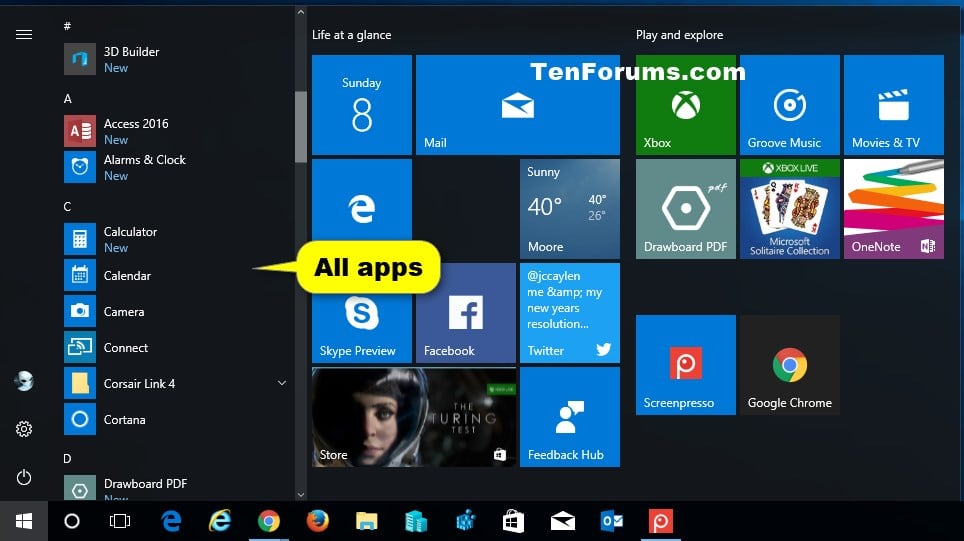 All apps in Start menu Open and Use in Windows 10 