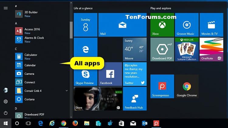 Open and Use All apps in Start menu in Windows 10 Tutorials