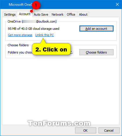 onedrive unlink account link windows change folder pc location microsoft screenshot tutorials move icon confirm tap below syncing tenforums tab
