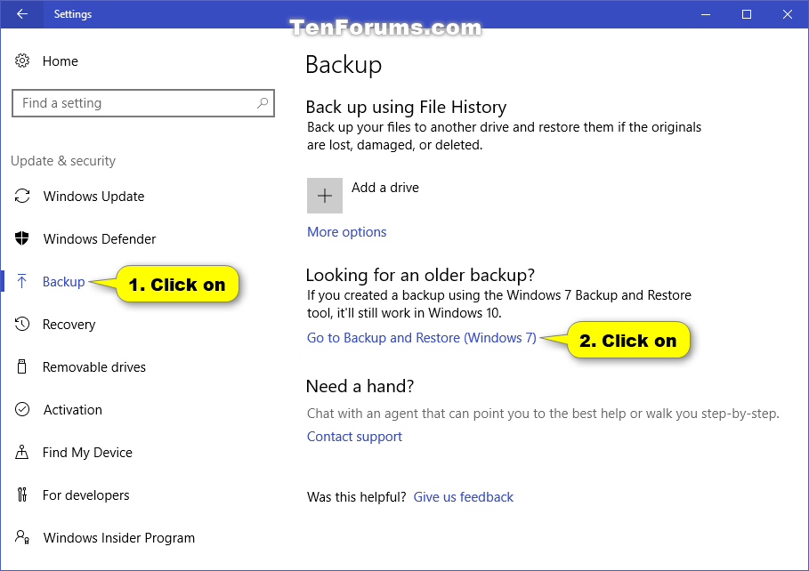 setup auto backup windows 10