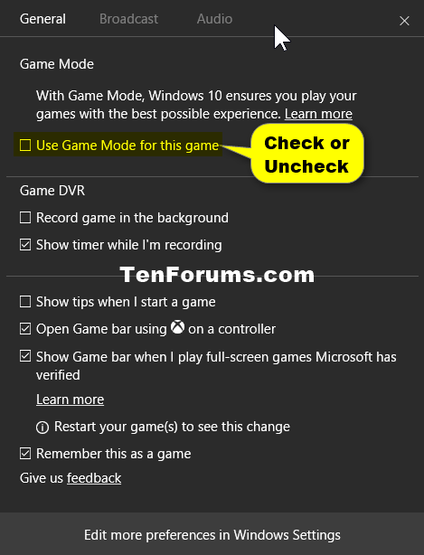 Turn On Or Off Game Mode In Windows 10 Tutorials