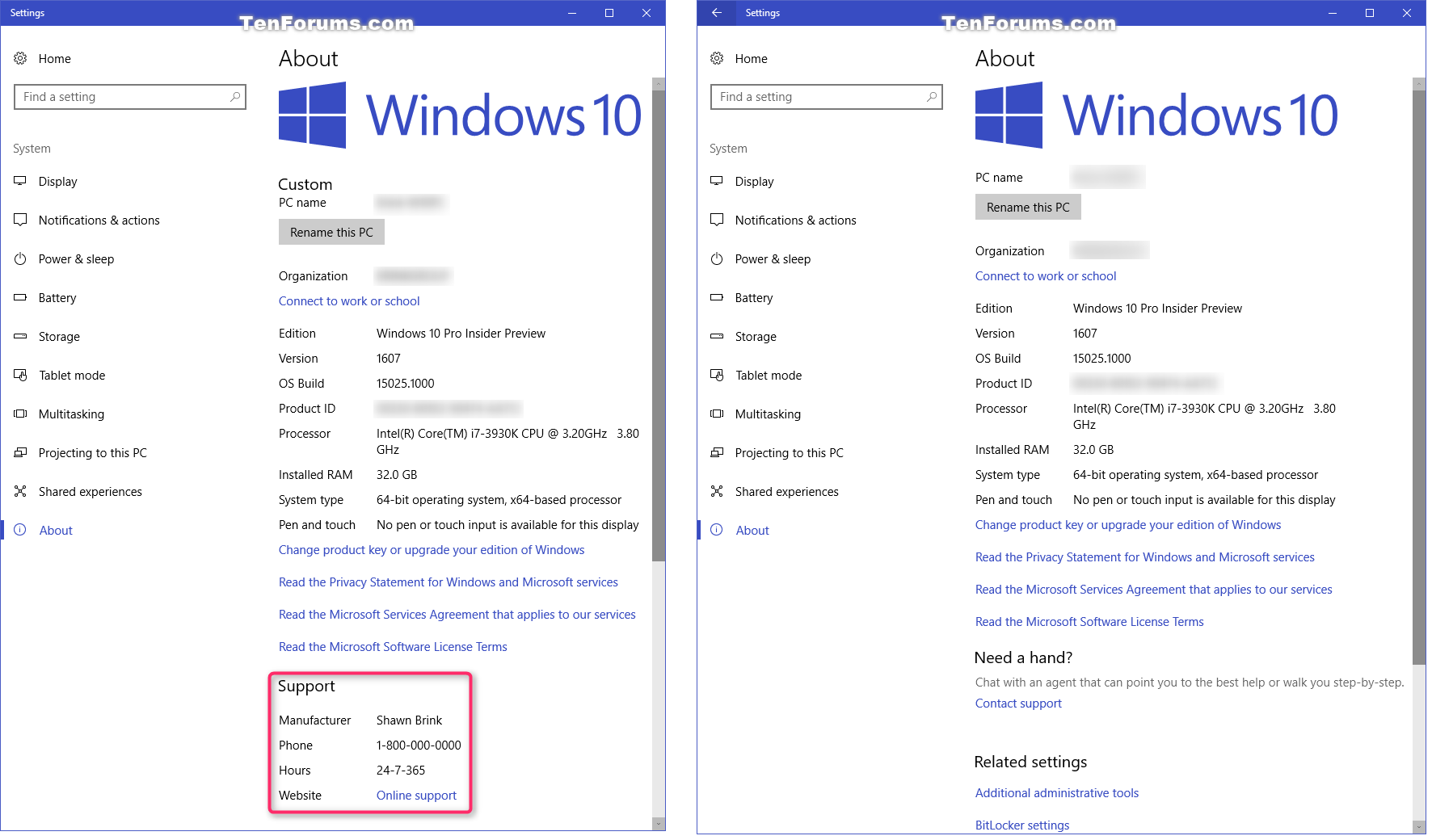 Customize OEM Support Information in Windows 10  Tutorials