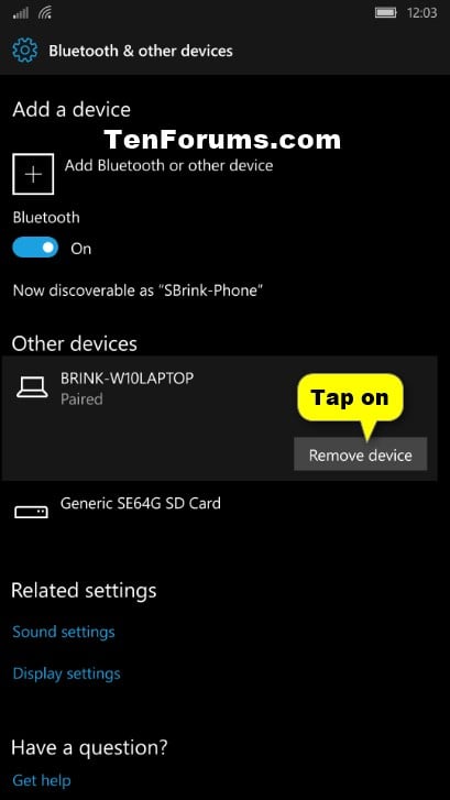 unpair bluetooth device windows 10