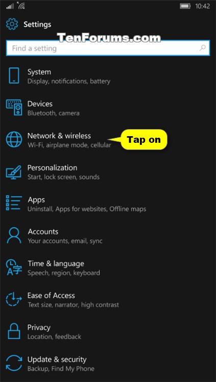 Turn On or Off Airplane Mode on Windows 10 Mobile Phone-w10_mobile_airplane_mode_settings-1.jpg