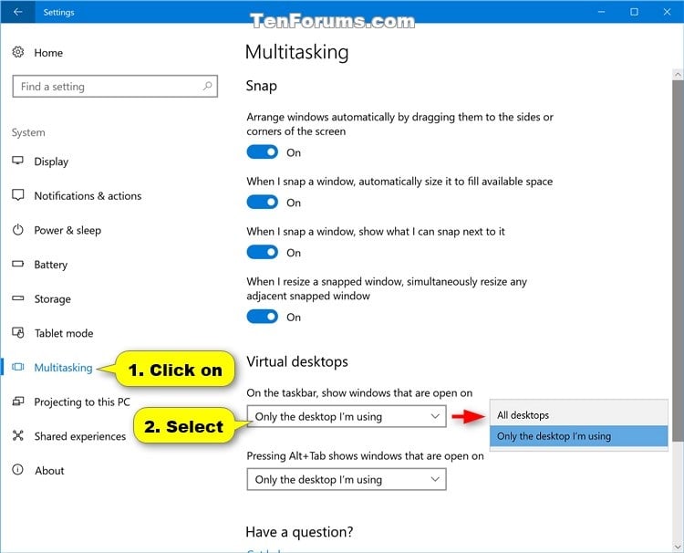 Select Desktops To Show Open Windows On Taskbar In Windows 10 Tutorials