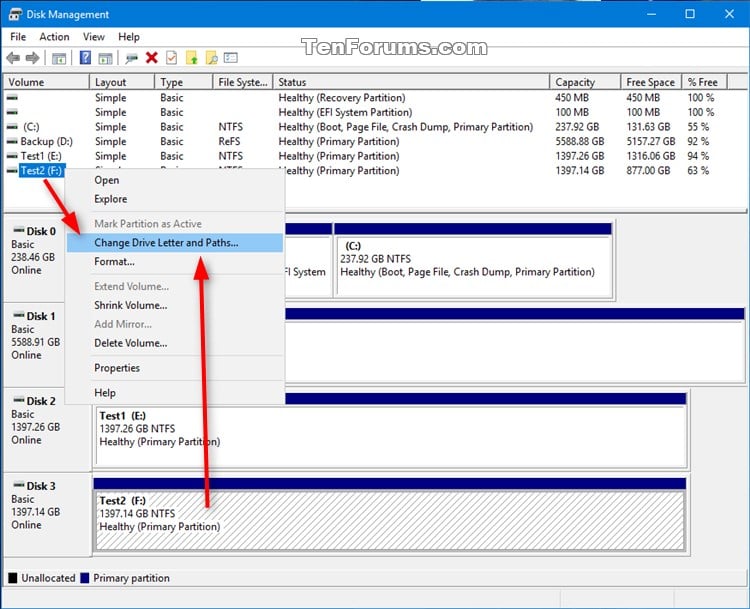 change drive letter assignment windows 10