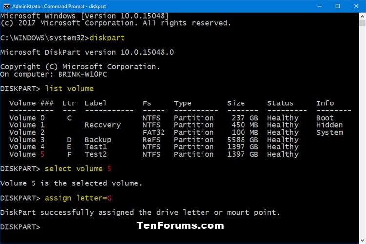 drive letter assignment command prompt