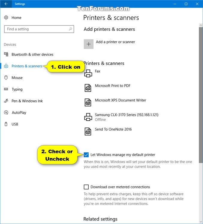 set default printer windows 10
