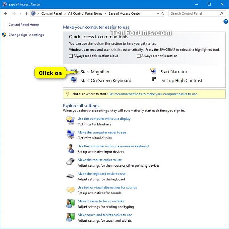 Open and Close Magnifier in Windows 10 Tutorials