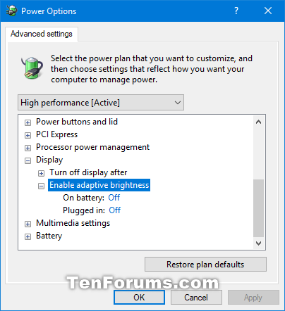 Remove 'Enable adaptive brightness' from Power Options in Windows | Tutorials Remove 'Enable adaptive brightness' from Power Options in Windows | Tutorials