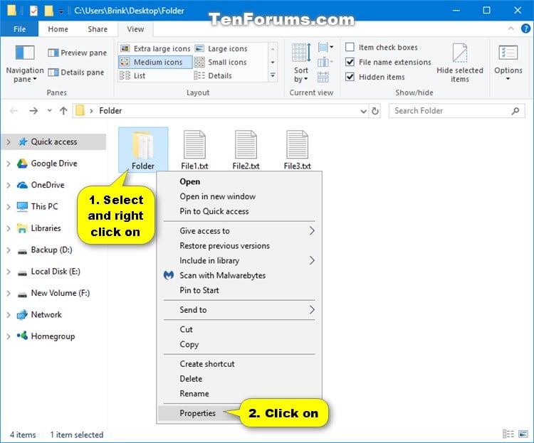 Set or Unset Readonly Attribute of Files and Folders in Windows 10